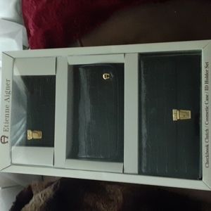 Etienne Aigner 3 piece wallet, ID holder and cosmetic case. Black croco  NWOT